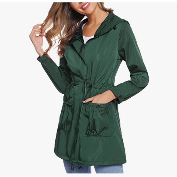 Womens Waterproof Hooded Rain Jacket Lightweight Windbreaker Raincoat w/ Pockets - Picture 4 of 6